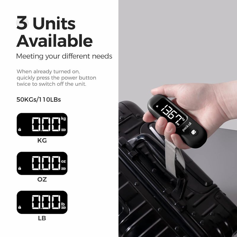 pack all 110 Lbs Luggage Scale, Digital Handheld Baggage Scale, Travel Suitcase Weight Scale with LCD Display, Battery Included, Black - Image 3